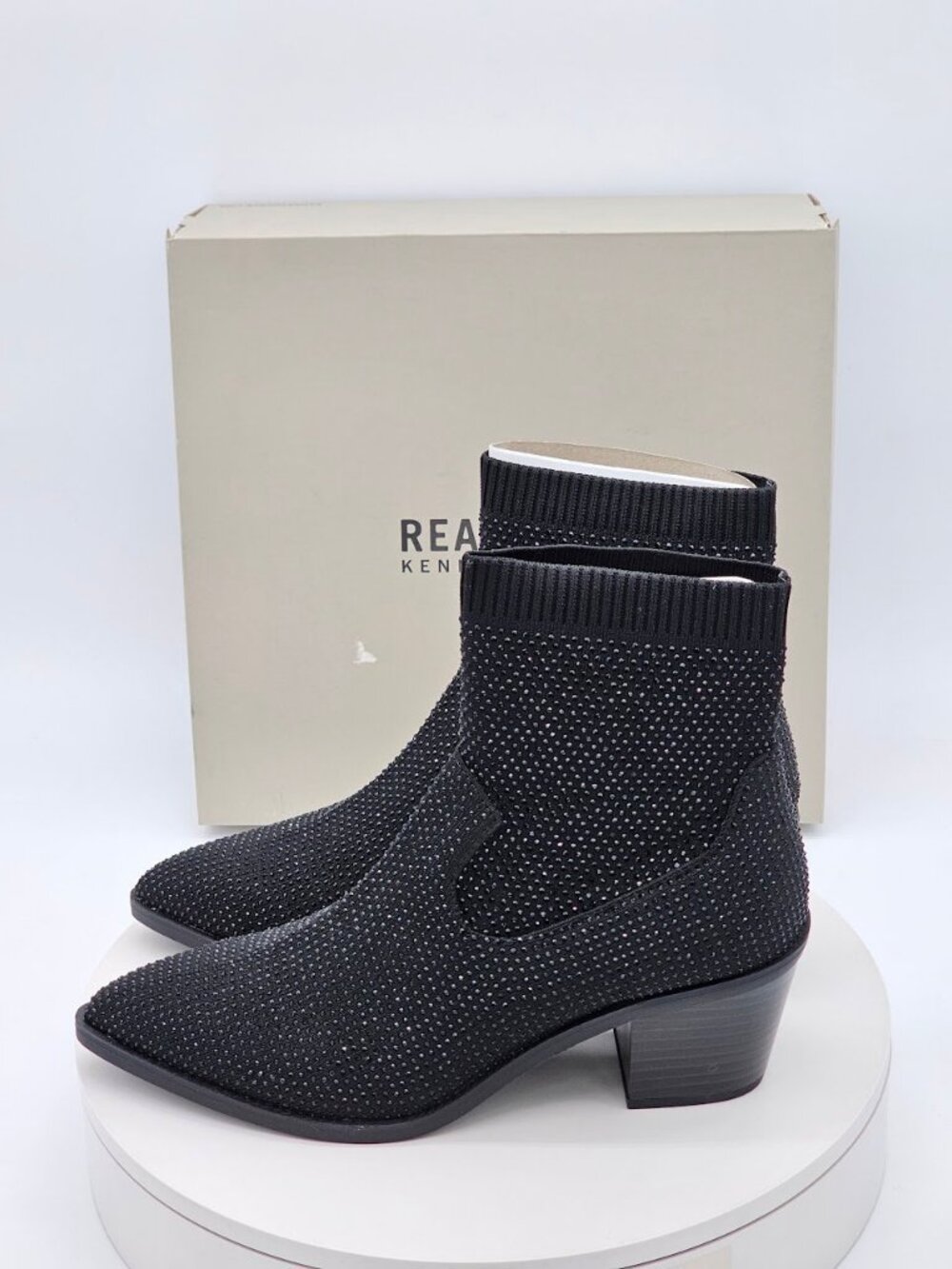 Kenneth Cole Reaction Jess Black Rhinestone Knit Ankle Boots Women’s 8 M - Picture 6 of 11